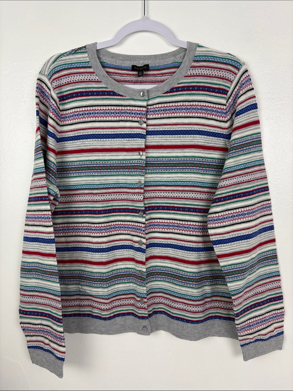 Talbots New Women’s XL Fair Isle Button Up Lambswool Sweater Cardigan